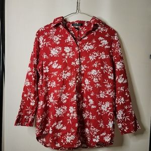 Ralph Lauren 100% cotton blouse, button up in red and white, Hawaiian